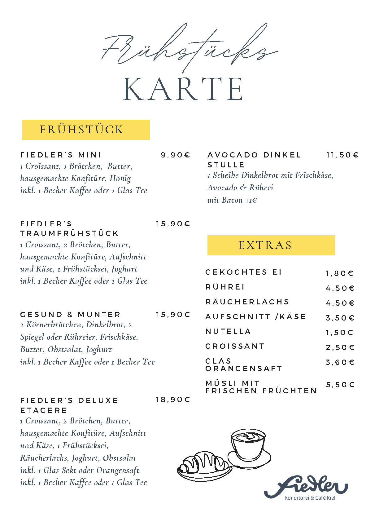 Die Cafe Fiedler Speisekarte vom Standort Rusee